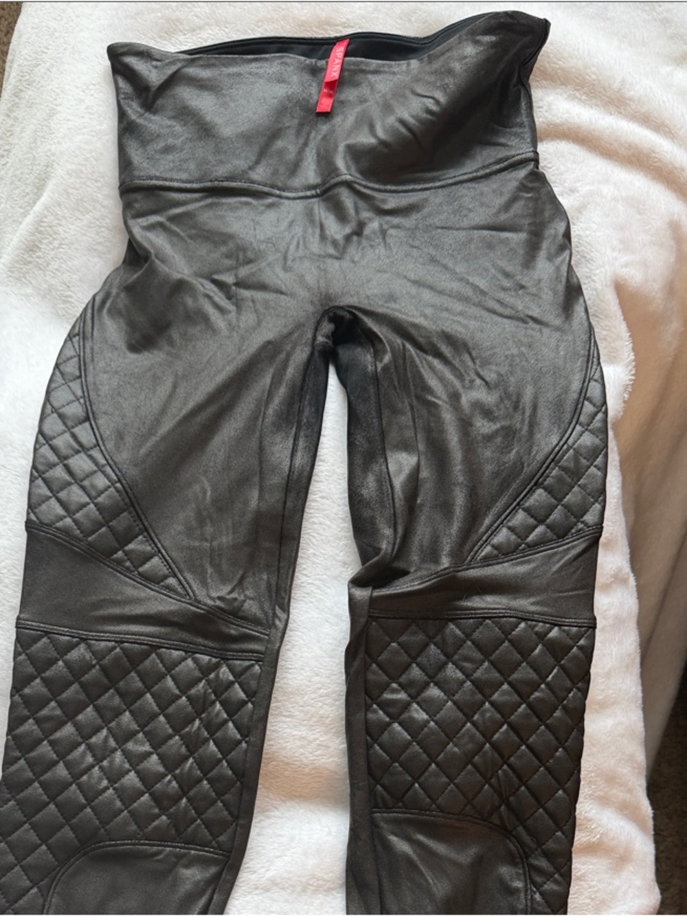 Spanx Quilted Faux Leather Black Leggings